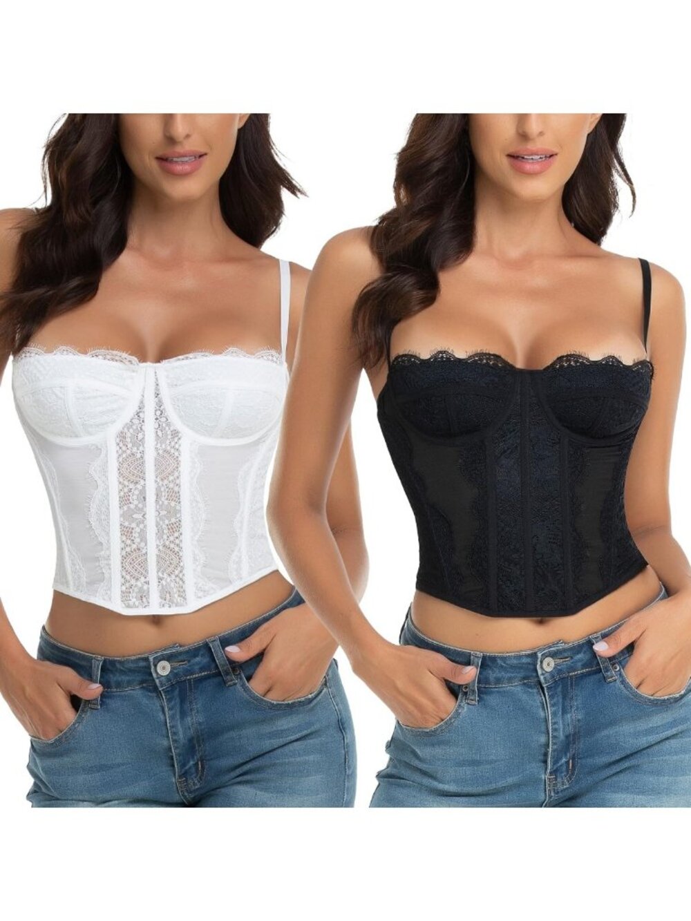 Lace Bustier Corset Top for Women - Sexy Party Clubwear with Buckle Detail